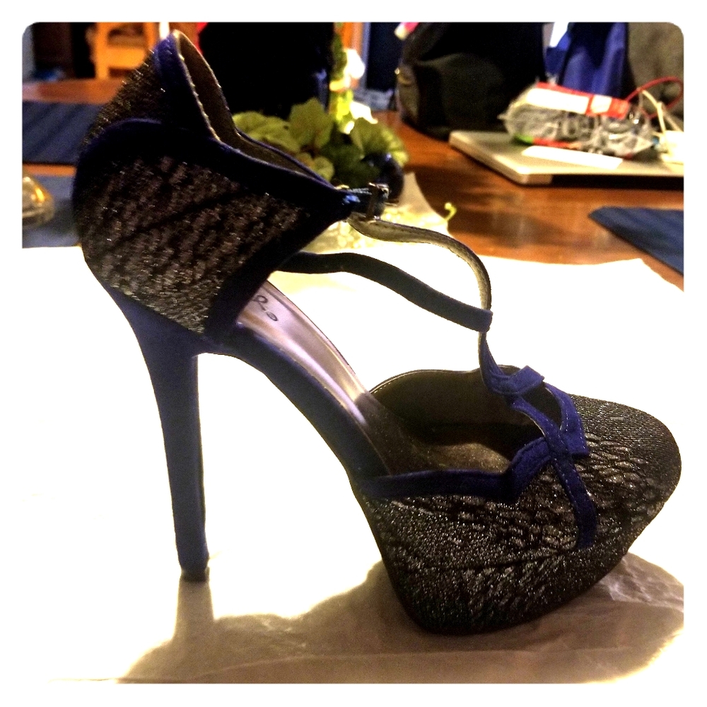 Navy and dark silver grey heel sandals